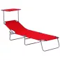 Tumbona de Jardín Exterior Reclinable con Toldo Desmontable Respaldo Ajustable en 4 Niveles 187x58x36 cm Rojo Tumbona de Jardín Exterior Reclinable con Toldo Desmontable Respaldo Ajustable en 4 Niveles 187x58x36 cm Rojo