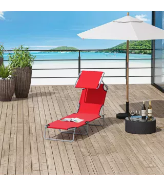 Tumbona de Jardín Exterior Reclinable con Toldo Desmontable Respaldo Ajustable en 4 Niveles 187x58x36 cm Rojo