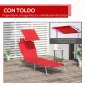 Tumbona de Jardín Exterior Reclinable con Toldo Desmontable Respaldo Ajustable en 4 Niveles 187x58x36 cm Rojo