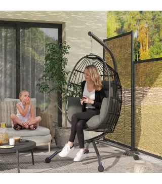 Silla Colgante con Soporte Cesta Plegable Cojín y Reposacabezas para Interior y Exterior Carga 120 kg Negro