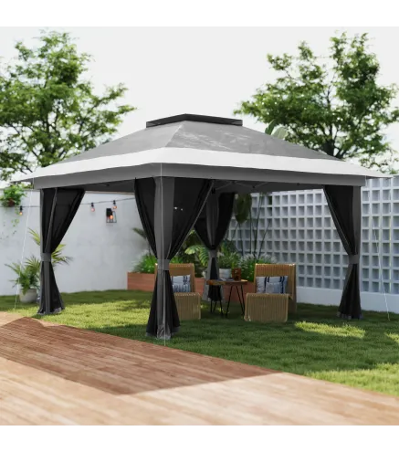 Cenador Plegable 3,6x3,6 m con Laterales de Malla UPF50+ Altura Ajustable Bolsa con Ruedas y Bolsas de Arena Gris