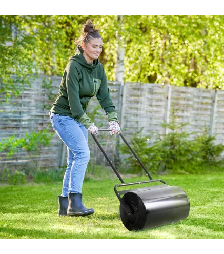 Rodillo para Césped de 38L Relleno de Arena o Agua con Mango en U para Jardín Granja Negro