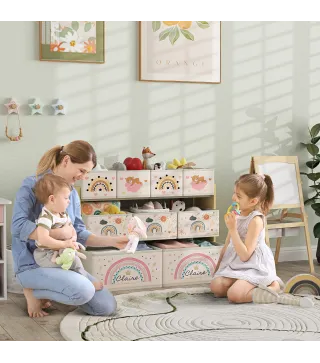 Organizador de Juguetes Infantil Estantería para Juguetes con 9 Cestas de Tela no Tejida Extraíbles 93x30x70 cm Amarillo