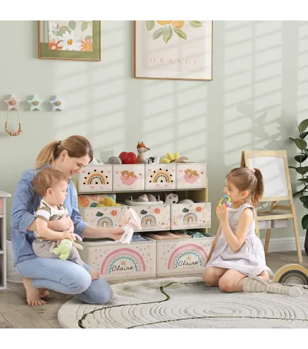 Organizador de Juguetes Infantil Estantería para Juguetes con 9 Cestas de Tela no Tejida Extraíbles 93x30x70 cm Amarillo