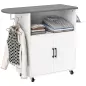 Mueble de Planchar con Ruedas Barra para Colgar Ropa Estante Abierto y Tabla de Planchar 125x43,5x102,5 cm Blanco