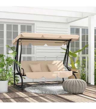 Balancín de Jardín Exterior de 3 Plazas 2 en 1 con Toldo Ajustable Bandejas Laterales y Cojines 200x120x164 cm Arena