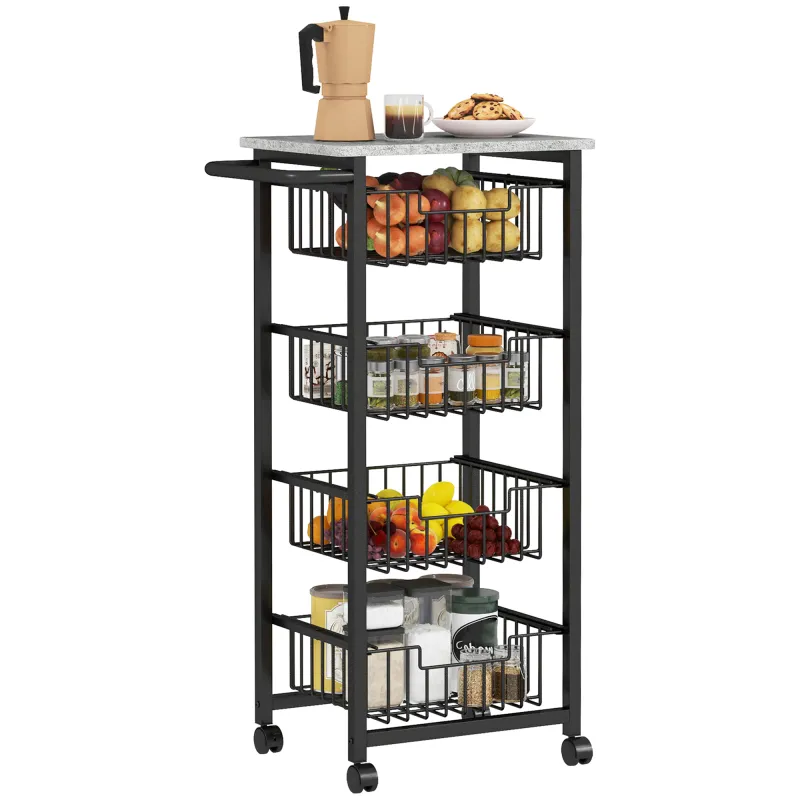 Carrito Verdulero para Cocina con 4 Cestas Deslizables y Marco de Acero 49,5x31x91 cm Gris Claro