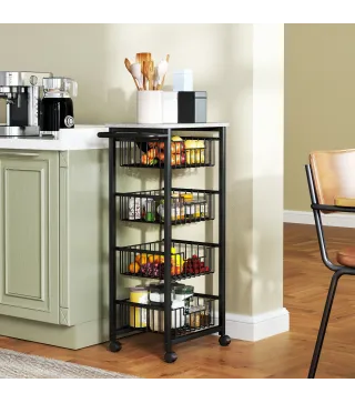 Carrito Verdulero para Cocina con 4 Cestas Deslizables y Marco de Acero 49,5x31x91 cm Gris Claro