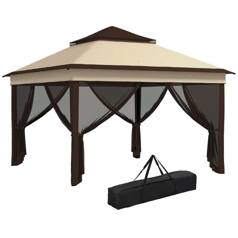 Carpa Plegable 3,26x3,26x2,72m con Doble Techo Altura Ajustable Mosquiteras Protección UV30+ y Bolsa de Transporte Beige