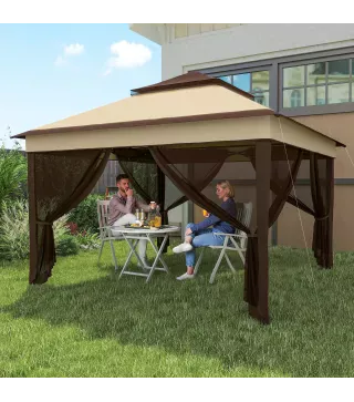 Carpa Plegable 3,26x3,26x2,72m con Doble Techo Altura Ajustable Mosquiteras Protección UV30+ y Bolsa de Transporte Beige