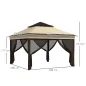 Carpa Plegable 3,26x3,26x2,72m con Doble Techo Altura Ajustable Mosquiteras Protección UV30+ y Bolsa de Transporte Beige