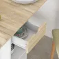Mesa de Cocina Plegable con Ruedas Alas Abatibles Cajón y Estantes para 2-4 Personas 120x72x75 cm Roble y Blanco