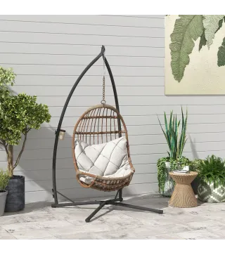 Soporte para Silla Colgante con Estructura de Acero Base Estable y Portavaso para Patio Jardín Balcón Negro