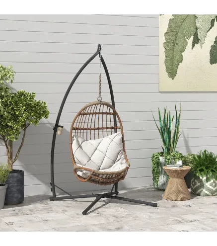 Soporte para Silla Colgante con Estructura de Acero Base Estable y Portavaso para Patio Jardín Balcón Negro