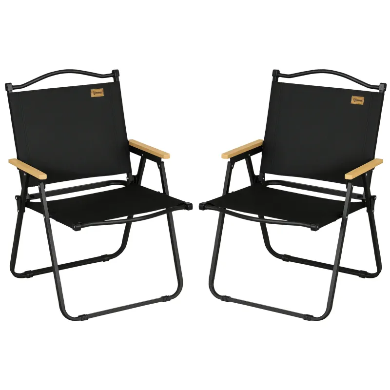 Set 2 Sillas de Jardín Plegables con Reposabrazos Sillas para Camping y Playa en Tela Oxford y Acero 54x59x78 cm Negro