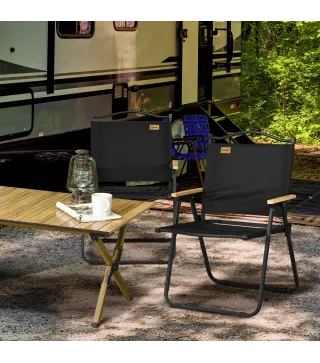 Set 2 Sillas de Jardín Plegables con Reposabrazos Sillas para Camping y Playa en Tela Oxford y Acero 54x59x78 cm Negro