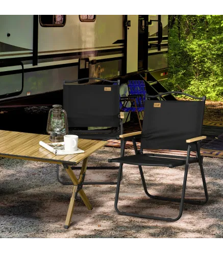 Set 2 Sillas de Jardín Plegables con Reposabrazos Sillas para Camping y Playa en Tela Oxford y Acero 54x59x78 cm Negro