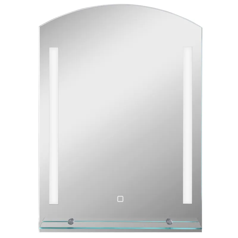 Espejo de Baño con Luces LED 70x50 cm Interruptor Táctil Iluminación Regulable y Estante de Vidrio Plata