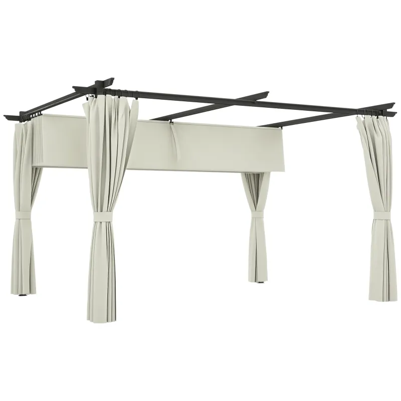 Pérgola con Techo Retráctil 4x3 m Cenador con Paredes Laterales Anti-UV Resistente al Agua para Jardín Patio Crema Pérgola con Techo Retráctil 4x3 m Cenador con Paredes Laterales Anti-UV Resistente al Agua para Jardín Patio Crema