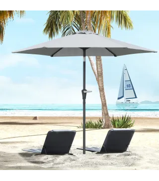 Sombrilla de Jardín Ø230x216 cm con Apertura Manual Ángulo Ajustable e Impermeable para Terraza Piscina Gris