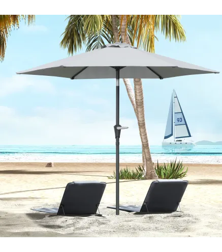 Sombrilla de Jardín Ø230x216 cm con Apertura Manual Ángulo Ajustable e Impermeable para Terraza Piscina Gris