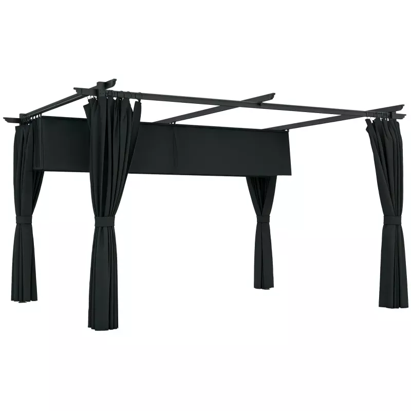 Pérgola con Techo Retráctil 4x3 m Cenador con Paredes Laterales Anti-UV Resistente al Agua para Jardín Patio Gris Oscuro