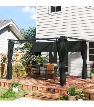 Pérgola con Techo Retráctil 4x3 m Cenador con Paredes Laterales Anti-UV Resistente al Agua para Jardín Patio Gris Oscuro