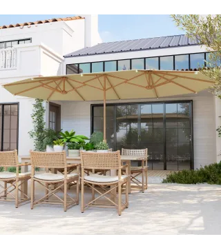 Sombrilla Doble 4,55x2,65 m Sombrilla Grande con Manivela Manual Resistente al Agua y Protección Solar Beige