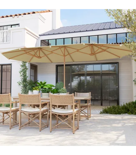 Sombrilla Doble 4,55x2,65 m Sombrilla Grande con Manivela Manual Resistente al Agua y Protección Solar Beige