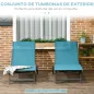 Juego de 2 Tumbonas Reclinables de Jardín de Aluminio con Respaldo Ajustable y Ruedas 165x66x102 cm Azul y Gris