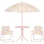 Conjunto Infantil de Jardín Plegable con 2 Sillas Mesa y Sombrilla Ajustable para Niños de 2 a 5 Años Rosa