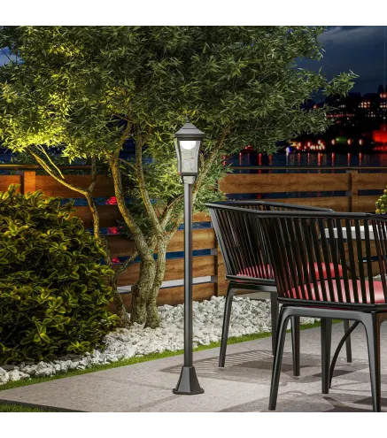 Farol Solar de Jardín con 6h de Autonomía y Anclaje de Suelo Farol de Exterior en ABS y Policarbonato Ø15x127 cm Negro