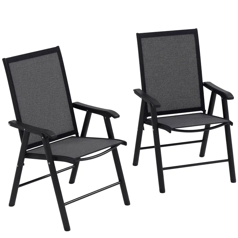 Conjunto de 2 Sillas de Camping Plegables con Reposabrazos para Jardín Terraza Carga 110 kg 58x64x94 cm Gris Oscuro