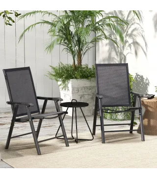 Conjunto de 2 Sillas de Camping Plegables con Reposabrazos para Jardín Terraza Carga 110 kg 58x64x94 cm Gris Oscuro