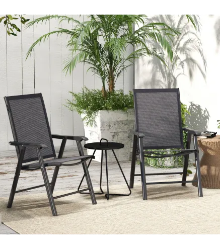 Conjunto de 2 Sillas de Camping Plegables con Reposabrazos para Jardín Terraza Carga 110 kg 58x64x94 cm Gris Oscuro