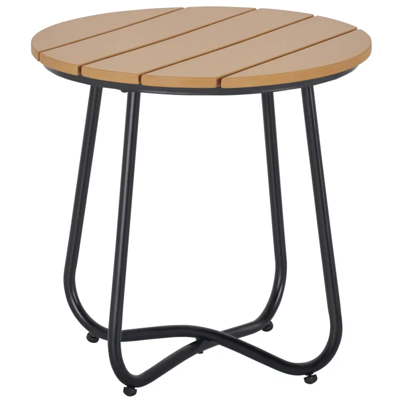 Mesa Redonda de Jardín con Diseño de Listones y Patas Ajustables para Terraza Balcón y Jardín Ø49x48 cm Madera y Negro