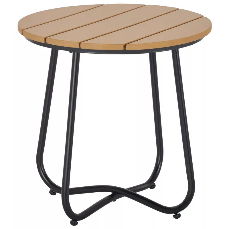 Mesa Redonda de Jardín con Diseño de Listones y Patas Ajustables para Terraza Balcón y Jardín Ø49x48 cm Madera y Negro Mesa Redonda de Jardín con Diseño de Listones y Patas Ajustables para Terraza Balcón y Jardín Ø49x48 cm Madera y Negro