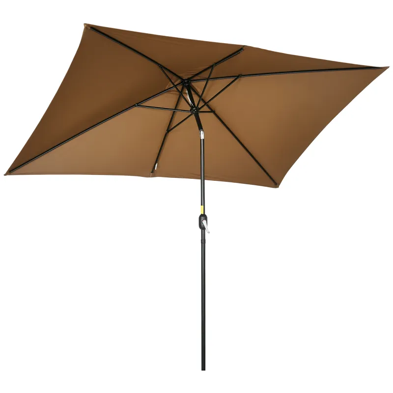 Sombrilla de Aluminio 198x294x255 Parasol Rectangular de Jardín Inclinable con Manivela y Poste Desmontable Café