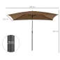 Sombrilla de Aluminio 198x294x255 Parasol Rectangular de Jardín Inclinable con Manivela y Poste Desmontable Café