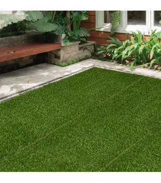 Césped Sintético de 10 Piezas Alfombra Césped Artificial 30x30 cm con Altura de Hierba 20 mm y Anti-UV Verde Oscuro