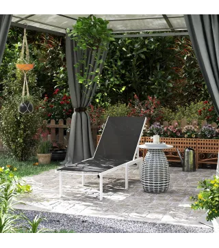 Tumbona Reclinable de Jardín Exterior con Ruedas Respaldo Ajustable en 5 Posiciones y Marco de Acero 166x60x84 cm Gris