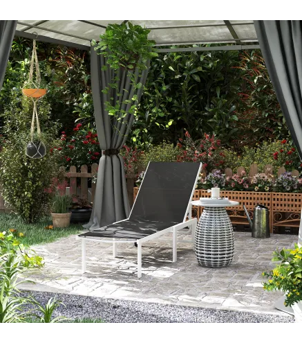 Tumbona Reclinable de Jardín Exterior con Ruedas Respaldo Ajustable en 5 Posiciones y Marco de Acero 166x60x84 cm Gris