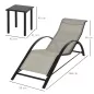 Set de 2 Tumbonas Jardín Exterior con Mesa Auxiliar de Vidrio Templado Tumbonas con Reposabrazos para Patio Terraza Gris Set de 2 Tumbonas Jardín Exterior con Mesa Auxiliar de Vidrio Templado Tumbonas con Reposabrazos para Patio Terraza Gris