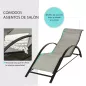 Set de 2 Tumbonas Jardín Exterior con Mesa Auxiliar de Vidrio Templado Tumbonas con Reposabrazos para Patio Terraza Gris Set de 2 Tumbonas Jardín Exterior con Mesa Auxiliar de Vidrio Templado Tumbonas con Reposabrazos para Patio Terraza Gris