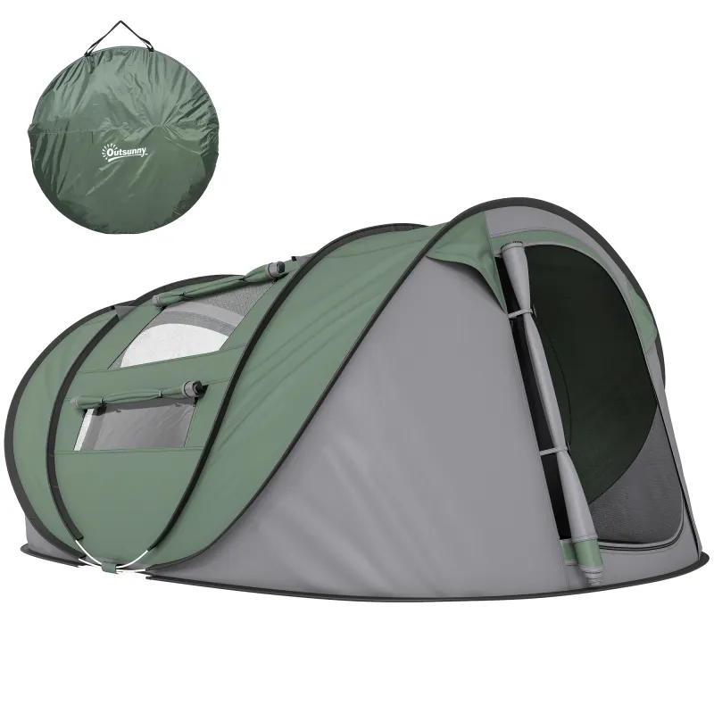 Tienda de Camping Pop-up con Ventanas Bolsillos y Bolsa de Transporte Impermeable Anti-UV 263,5x220x123 cm Verde y Gris