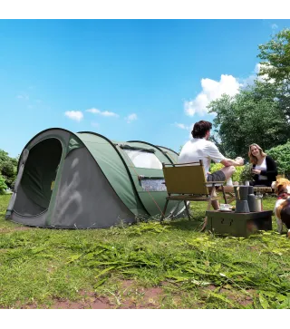 Tienda de Camping Pop-up con Ventanas Bolsillos y Bolsa de Transporte Impermeable Anti-UV 263,5x220x123 cm Verde y Gris