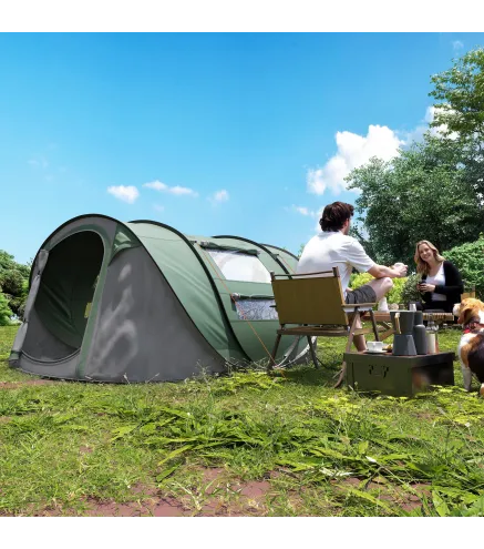 Tienda de Camping Pop-up con Ventanas Bolsillos y Bolsa de Transporte Impermeable Anti-UV 263,5x220x123 cm Verde y Gris