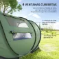 Tienda de Camping Pop-up con Ventanas Bolsillos y Bolsa de Transporte Impermeable Anti-UV 263,5x220x123 cm Verde y Gris