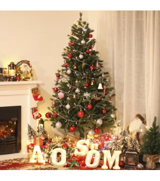 Árbol de Navidad Ø90x180 cm Artificial con 696 Ramas PE Tridente y PVC Individual y Base Plegable Árbol Navideño Decorativo Exte