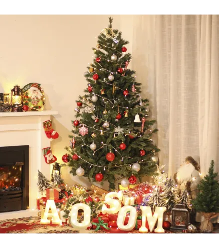Árbol de Navidad Ø90x180 cm Artificial con 696 Ramas PE Tridente y PVC Individual y Base Plegable Árbol Navideño Decorativo Exte